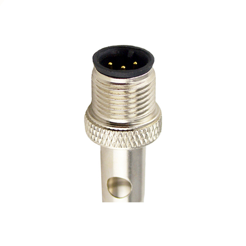 M12 3pins A code male moldable connector with shielded,short,for right angle cable,brass with nickel plated screw